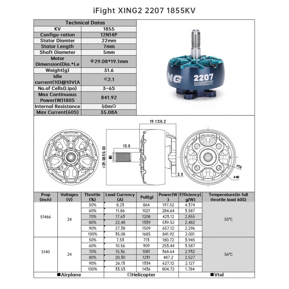 iFlight XING 2207 Unibell 1855KV/1750KV Motor