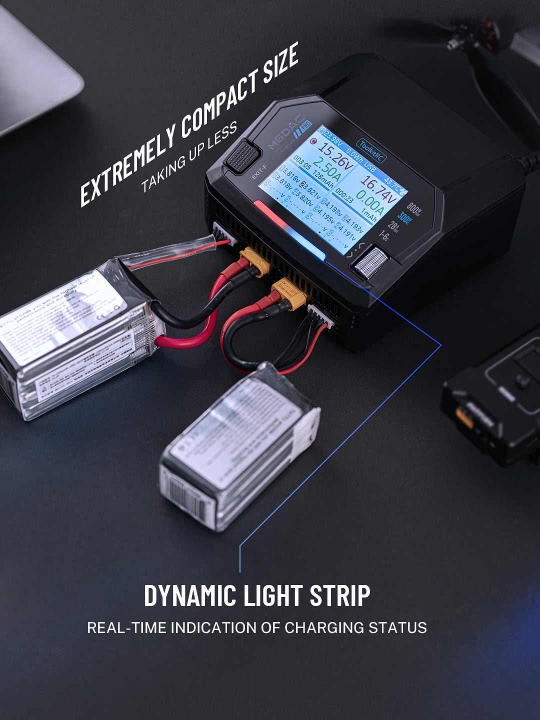 ToolkitRC M6DAC V2 AC 200W DC 800W 16AX2 25A Sync Battery Charger