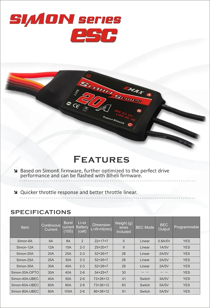 EMAX Simon Series 20A Multicopter ESC