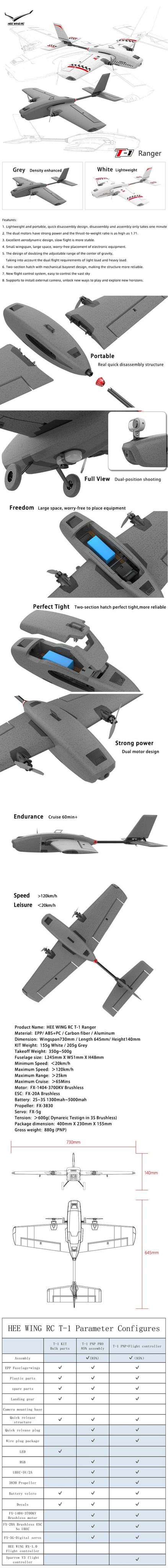 HEEWING T1 Ranger PNP Pro Fixed-Wing Grey