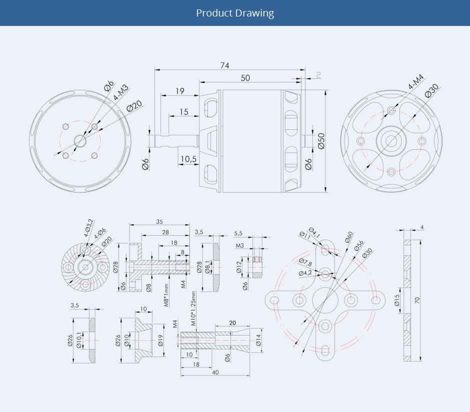 T-Motor AT4125 3D Fixed Wing UAV Long Shaft Brushless Motor 