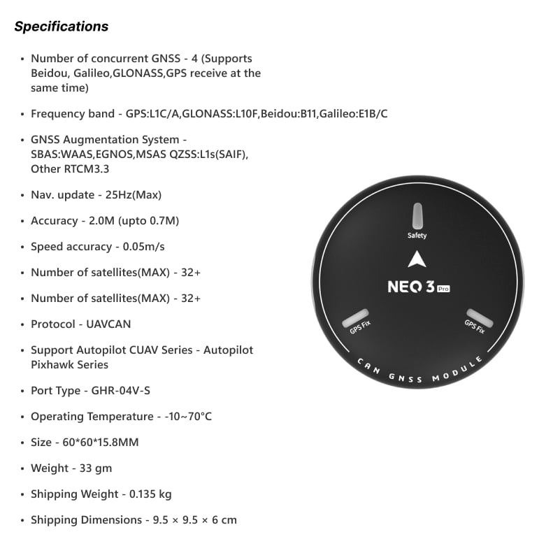 CUAV NEO 3 Pro u-blox M9N GNSS Module with DroneCAN
