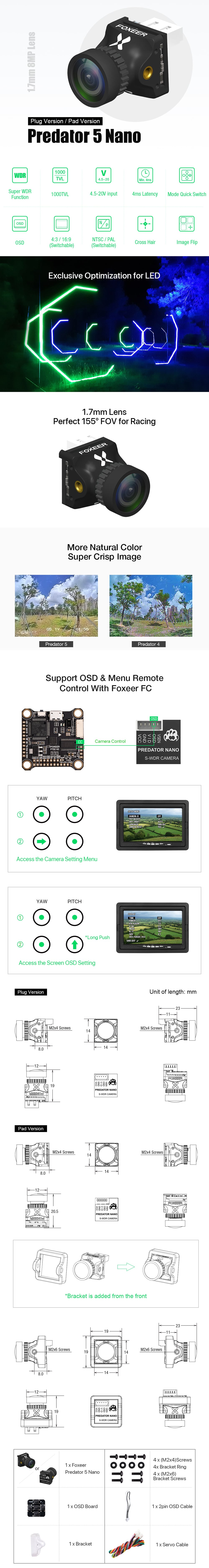 Foxeer Predator 5 Nano 1000TVL 1.7mm FPV Camera