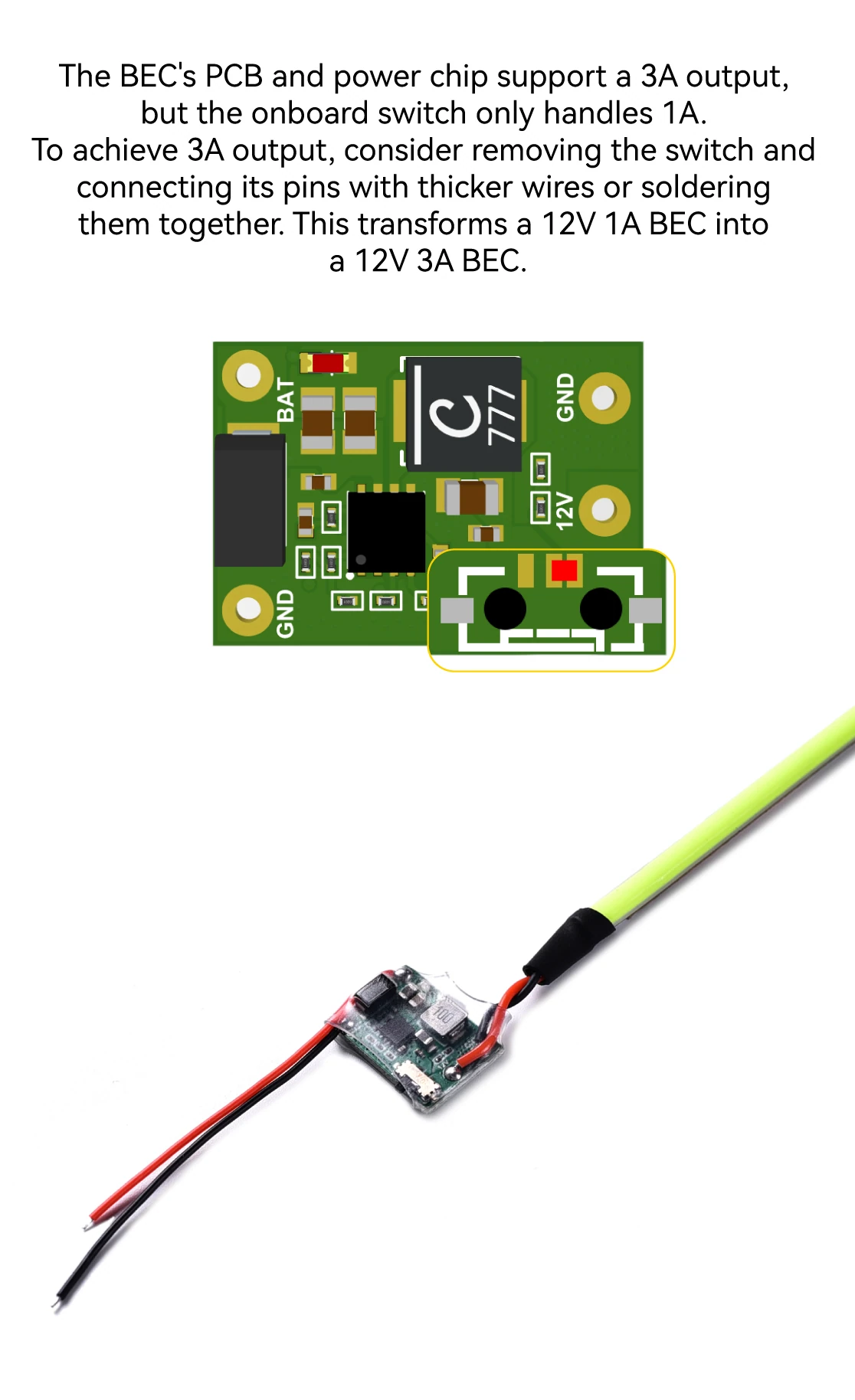 SpeedyBee 12V 1A Micro BEC Module with Physical Switch (3-6S)