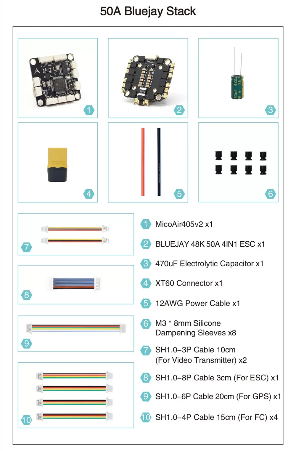 MicoAir F405 V2 FC & ESC Stack (50A Bluejay, ArduPilot/INAV)