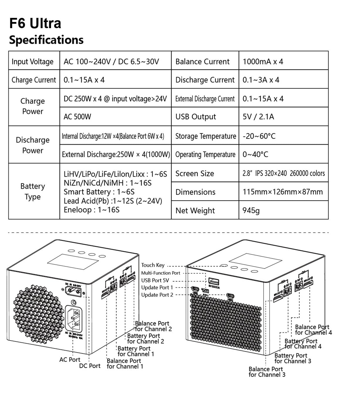 HOTA F6 Ultra Quad-Channel AC/DC Smart Charger (GaN)