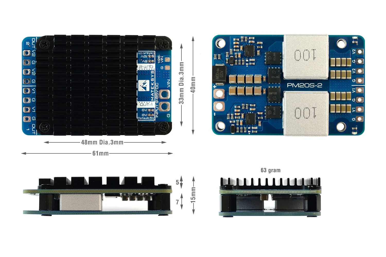 Matek PM20S-2 Power Module (3–20S, 2× BEC)