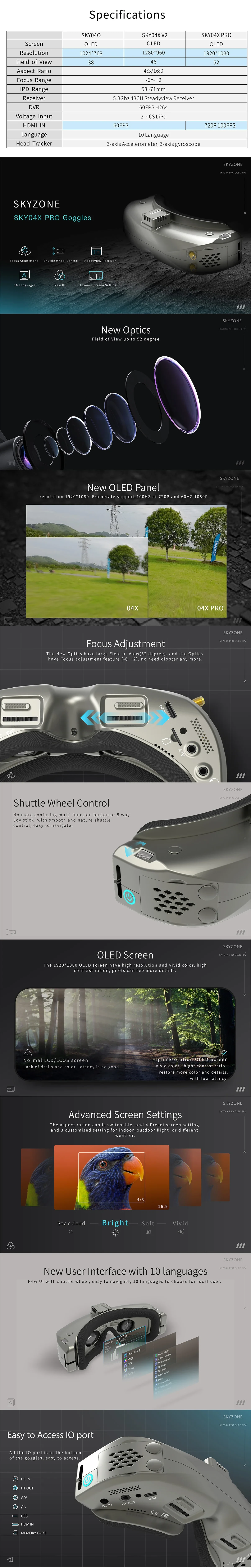 Skyzone SKY04X Pro OLED FPV Goggles - 5.8GHz