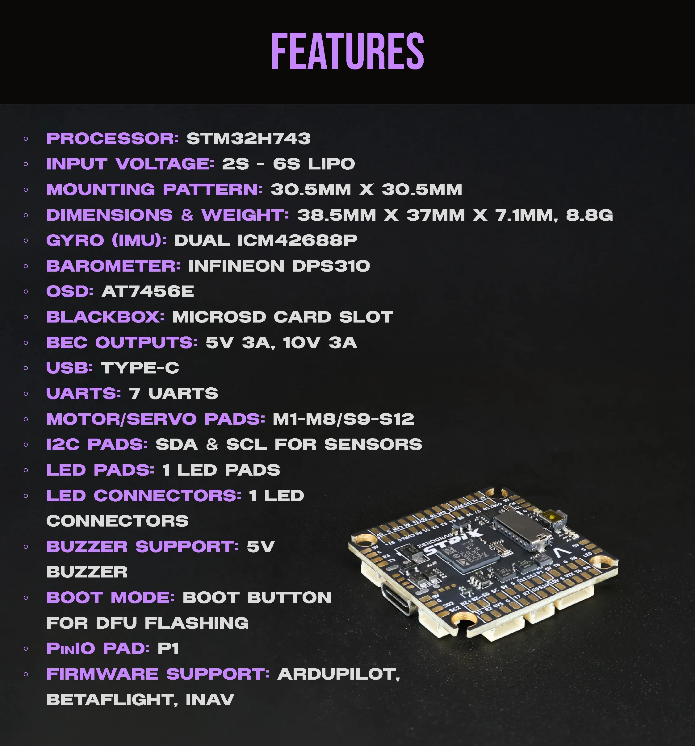 Zerodrag STRIX H7 Flight Controller