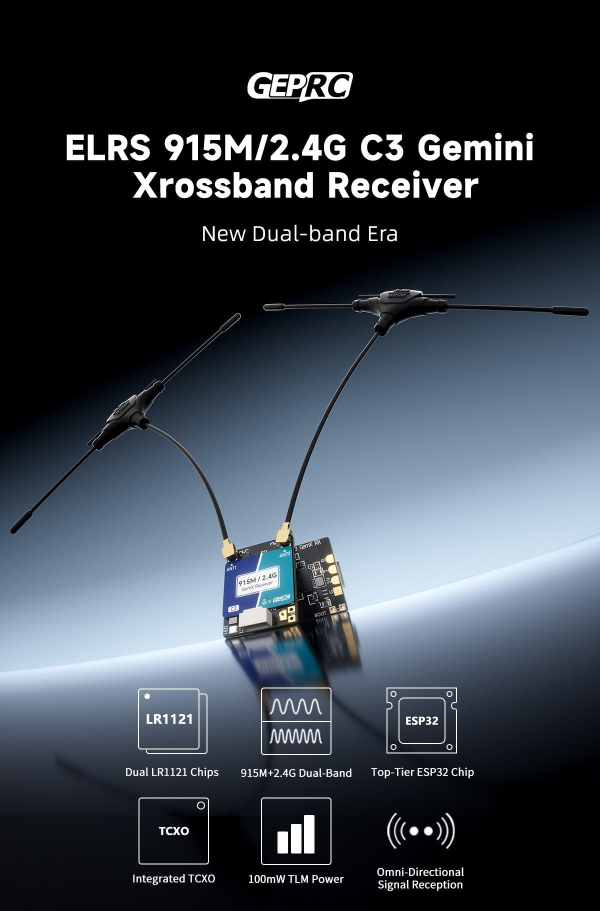 GEPRC ELRS 915M/2.4G C3 Gemini Xrossband Receiver