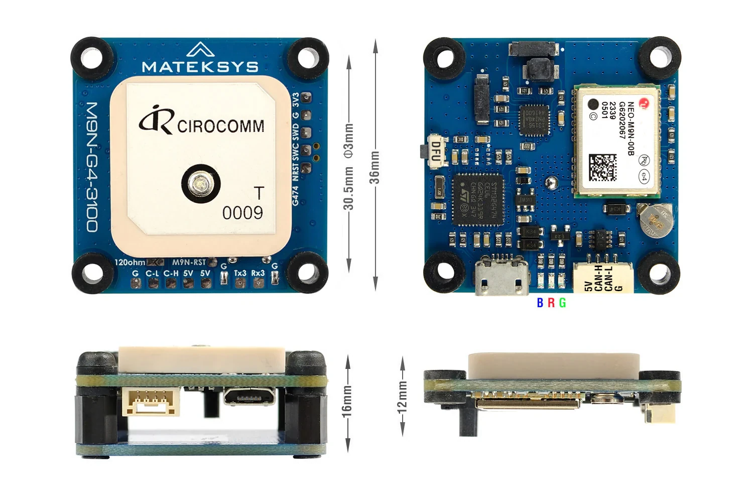 Matek AP_Periph DroneCAN GNSS M9N-G4-3100 (GPS + Compass)