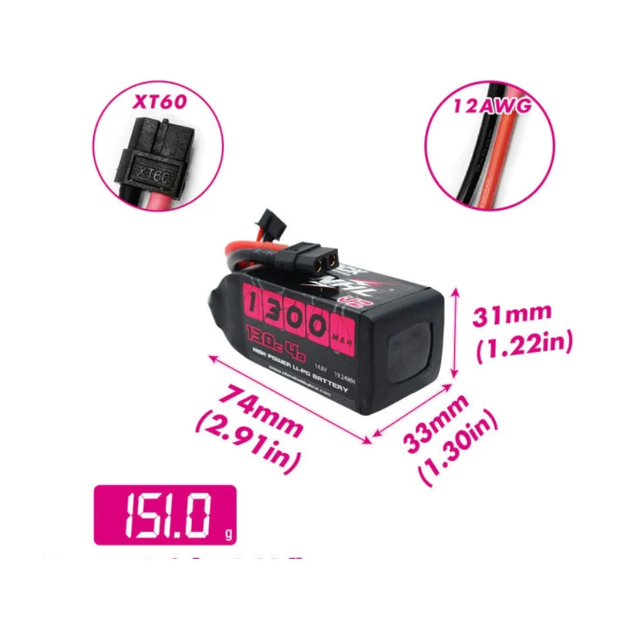 CNHL Black Series V2 1300mAh 4S 14.8V 130C LiPo Battery (XT60)