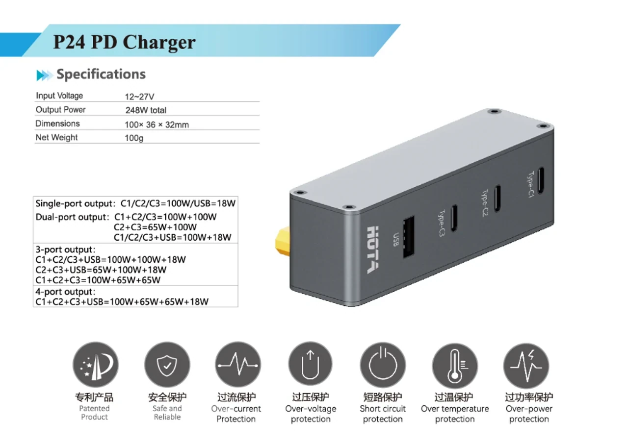 HOTA P24 248W USB PD Charger with XT60 Input