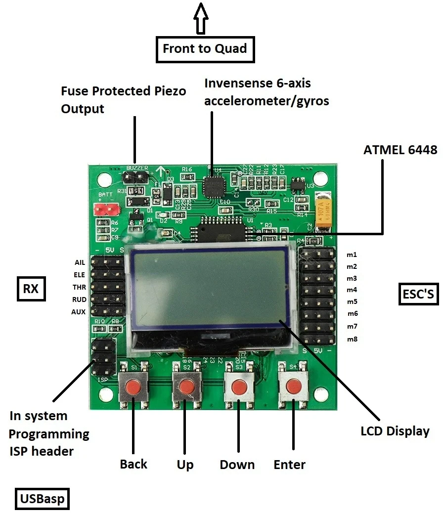 KK2.1.5 LCD Multirotor Flight Controller (MPU6050, ATmega644PA)