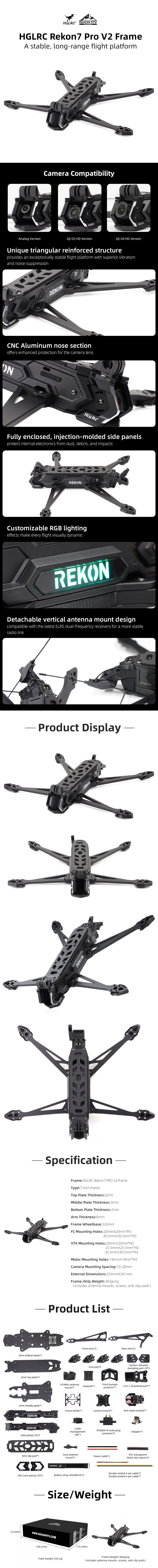 HGLRC Rekon 7 Pro V2 7" Long Range Frame Kit (324mm)