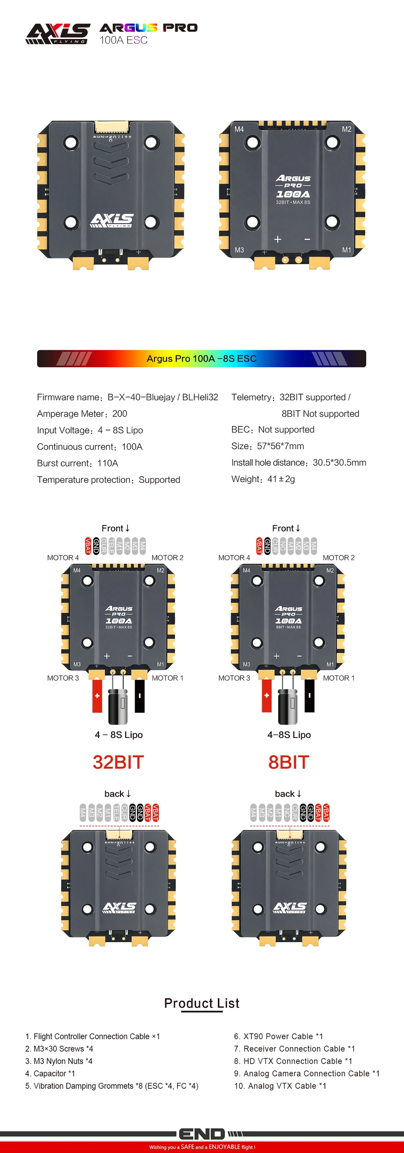 Axisflying Argus Pro 100A 4-8S 32-Bit 4-in-1 ESC