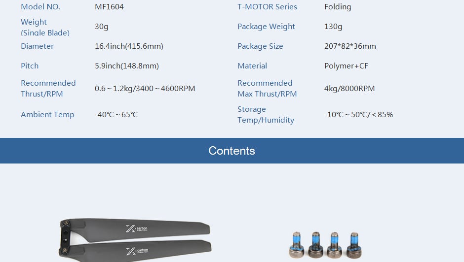 T-Motor MF1604 Polymer Folding Propeller
