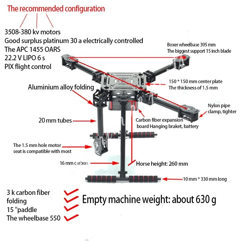 ReadyToSky ZD550 Carbon Fiber Foldable Quadcopter Frame Kit