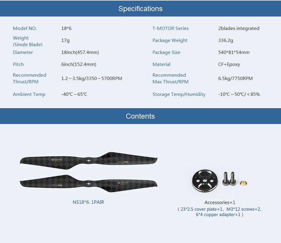 T-Motor NS18 x 6 Carbon Fiber Propeller (Pair)