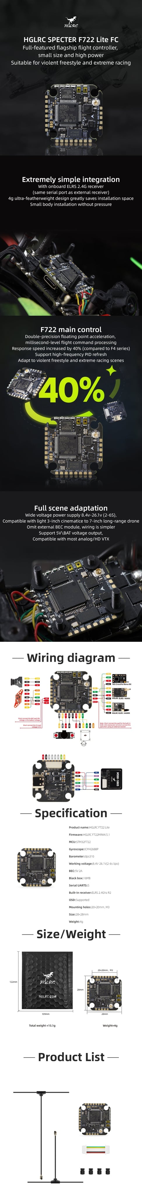 HGLRC Specter F722 Lite ELRS 2.4GHz Flight Controller