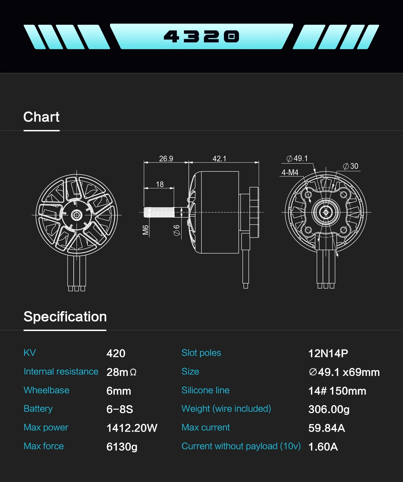 Axisflying AZ4320 420KV 6-8S Brushless Motor