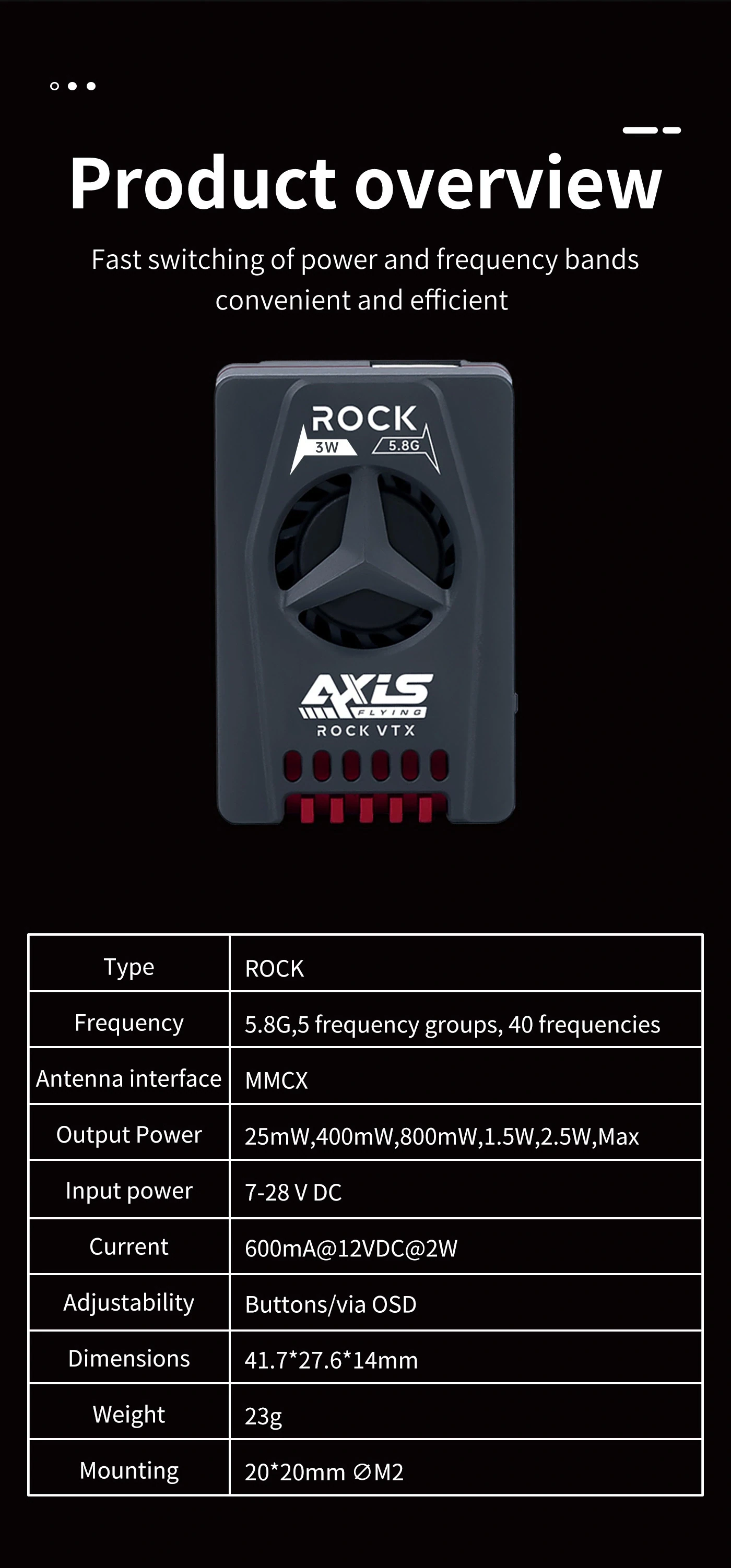 Axisflying ROCK 5.8GHz 3W Analog VTX with Mic
