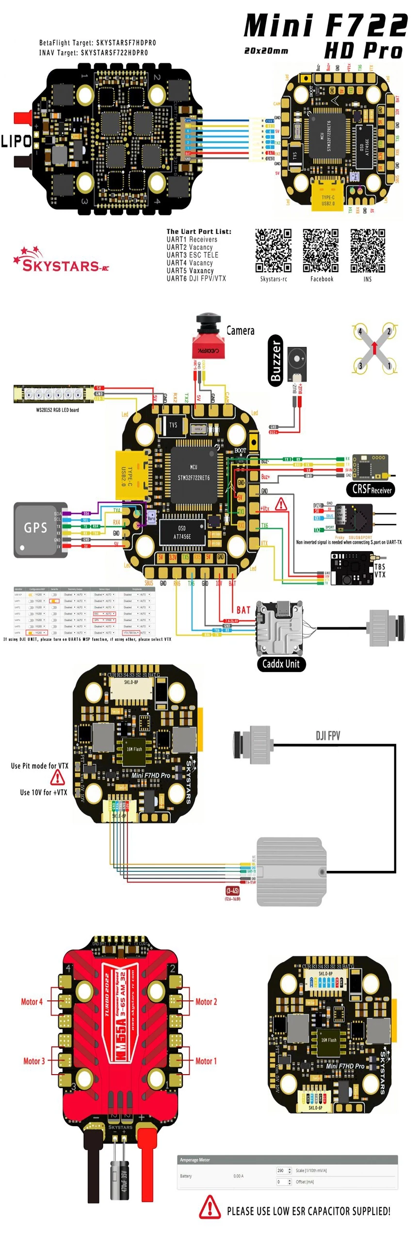 Skystars F722 Mini HD Pro FC + KM55 55A AM32 Stack