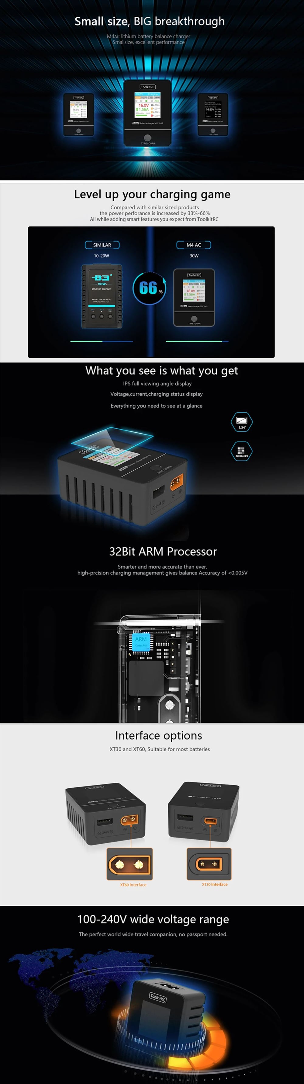 ToolkitRC M4AC 30W 2.5A Compact AC Balance Charger (XT60)