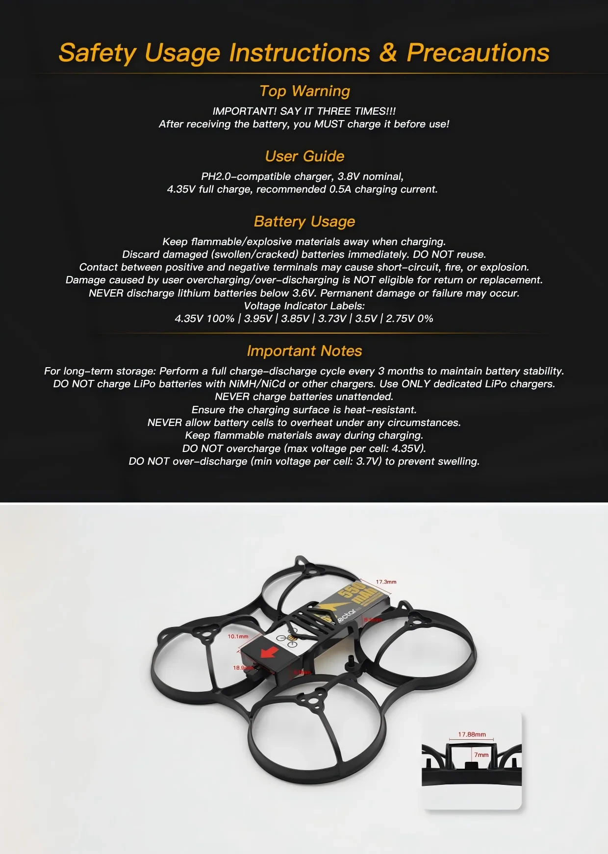 NewBeeDrone Nitro Nectar NX69 1S 550mAh 80C HV LiPo Battery