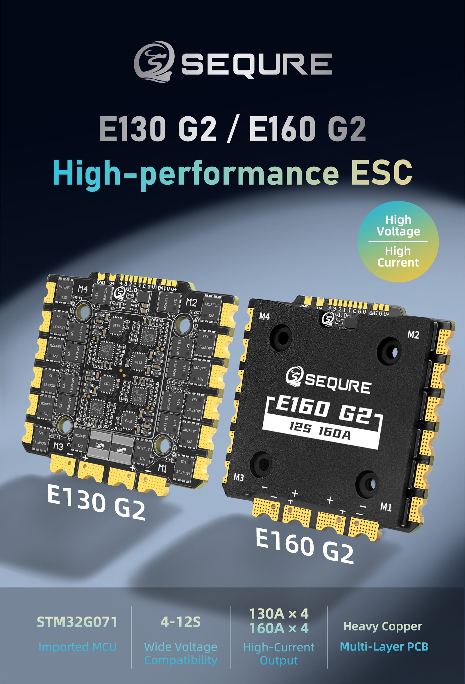 SEQURE E130/E160 G2 12S 130A/160A BLHeli_32 ESC