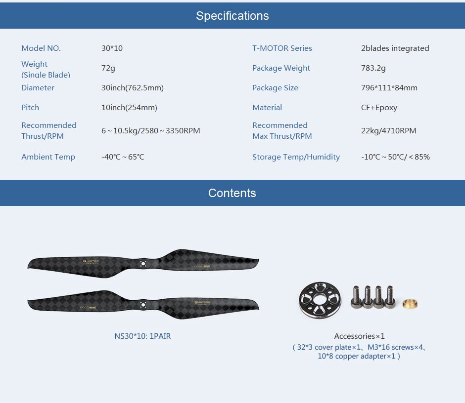 T-Motor NS30 x 10 Carbon Fiber Propeller (Pair)