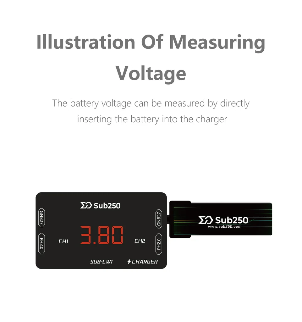 Sub250 CW1 Charger for A30 and PH2.0 Battery Connectors