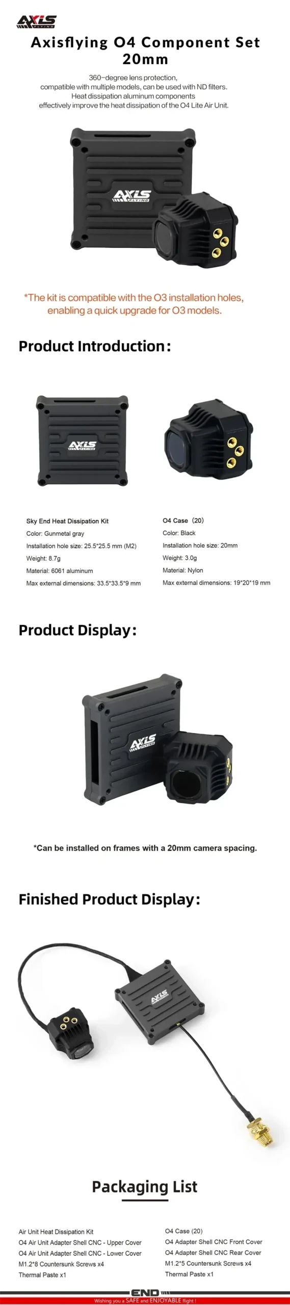 Axisflying DJI O4 Air Unit CNC Upgrade Kit (20mm)