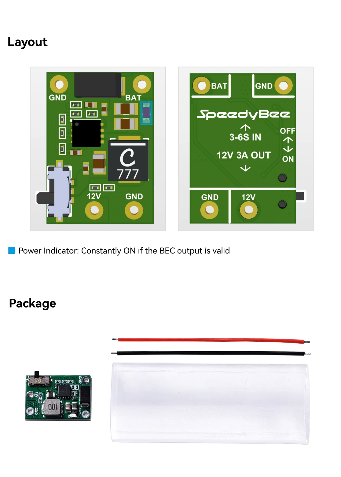 SpeedyBee 12V 1A Micro BEC Module with Physical Switch (3-6S)