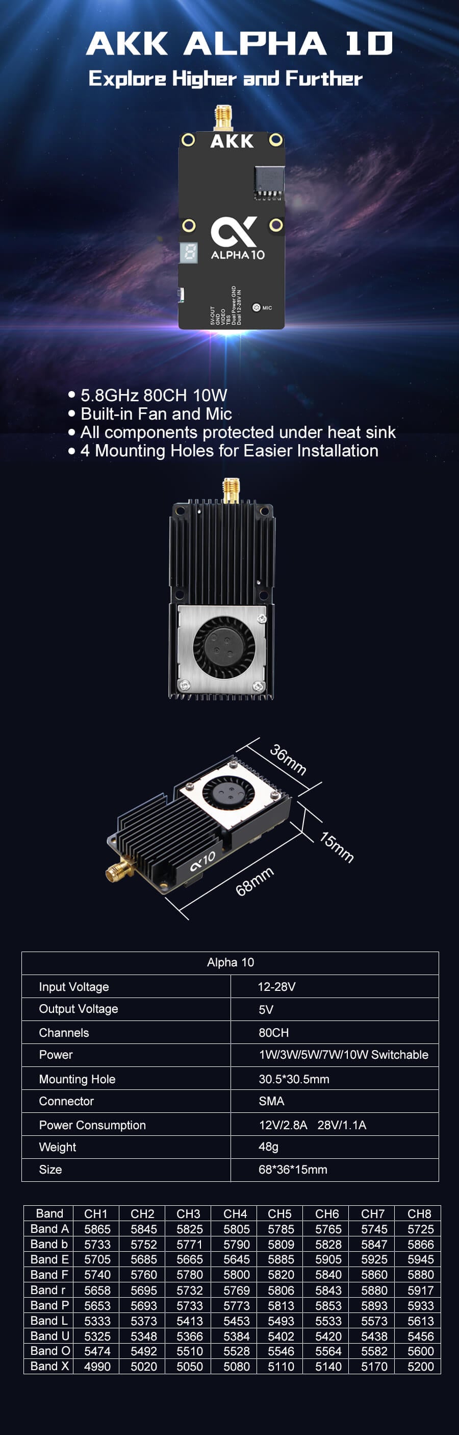 AKK Alpha 10 5.8GHz 10W 80CH VTX