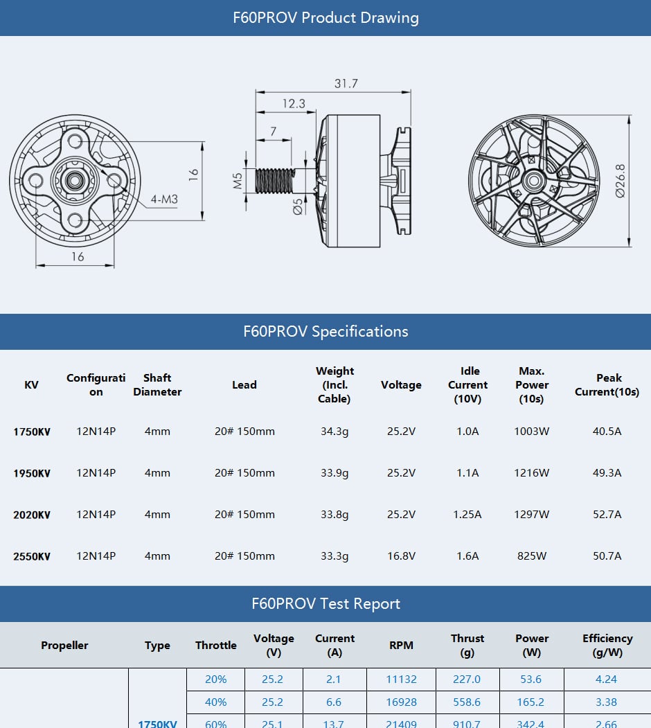 T-Motor F60 Pro V 2207.5 2550KV Brushless Racing Motor