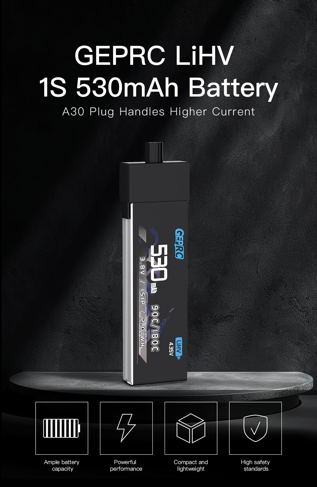 GEPRC 1S 530mAh PH2.0 LiPo Battery
