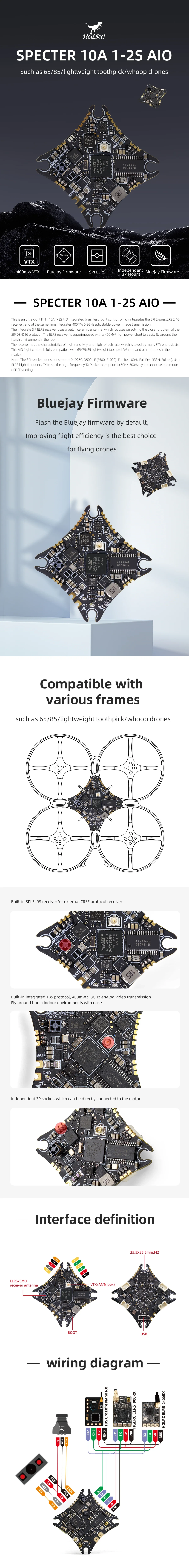 HGLRC Specter F411 ELRS AIO 10A 1-2S 400mW VTX