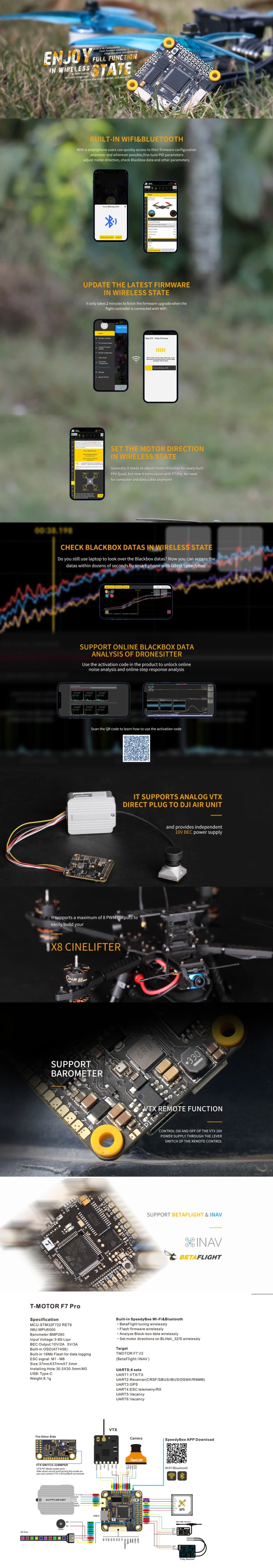 T-Motor F7 Pro 30.5x30.5 Flight Controller with WiFi & Bluetooth