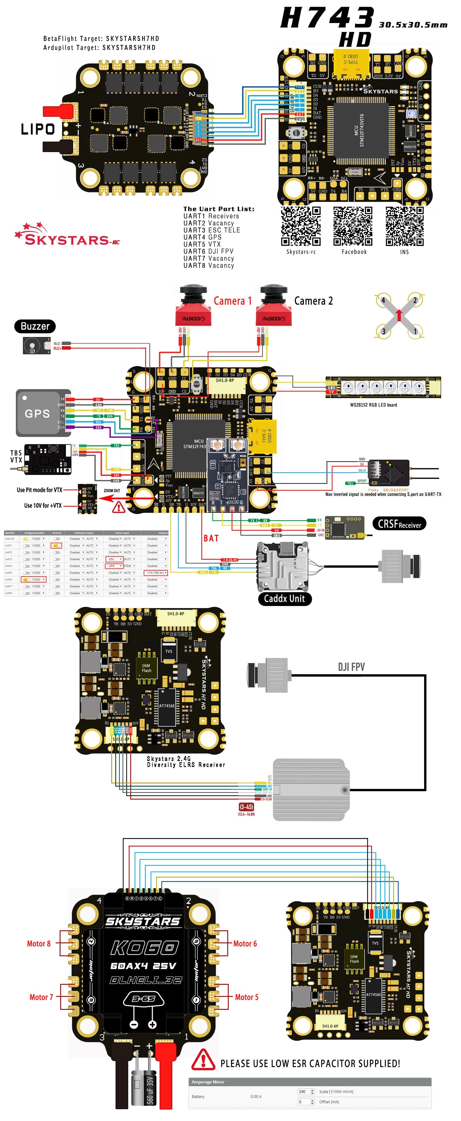 Skystars H7 HD KO60 128K BLHeli_32 Stack 30x30 Single Gyro