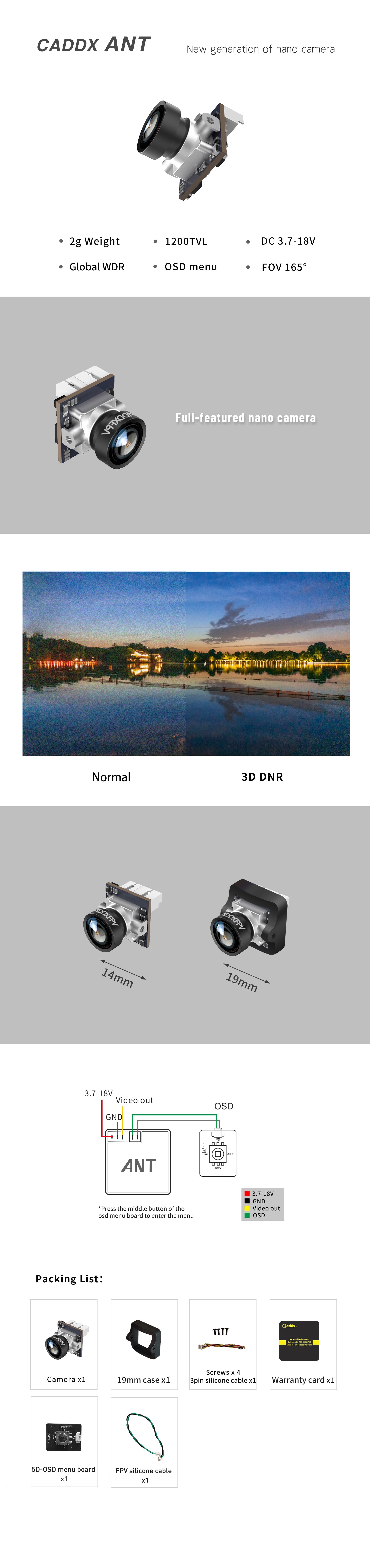 Caddx Ant 1200TVL 2g Ultra Light FPV Camera