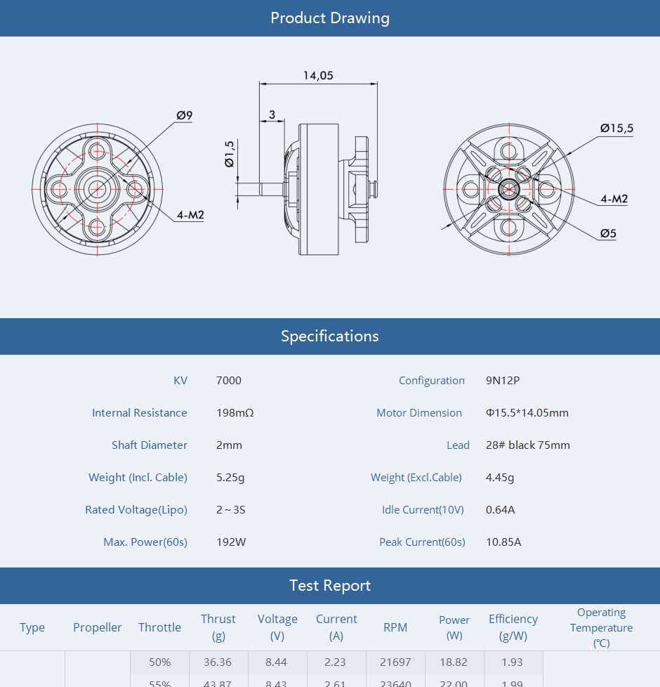 T-Motor F1203 7000KV 2-3S Brushless Motor