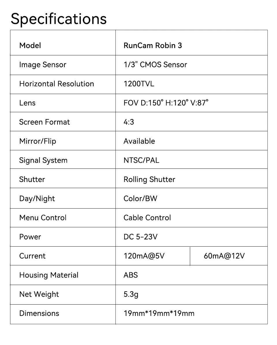 RunCam Robin 3 1200TVL Analog FPV Camera