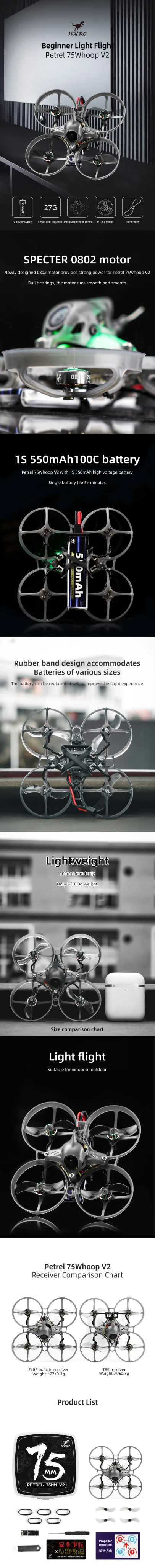 HGLRC Petrel 75Whoop V2 1S Brushless Indoor FPV Drone (ELRS)