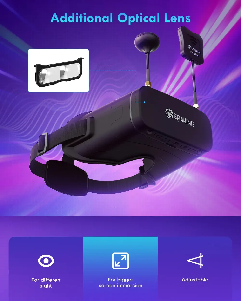 Eachine EV800DM Varifocal 5.8GHz 40CH Diversity FPV Goggles with DVR