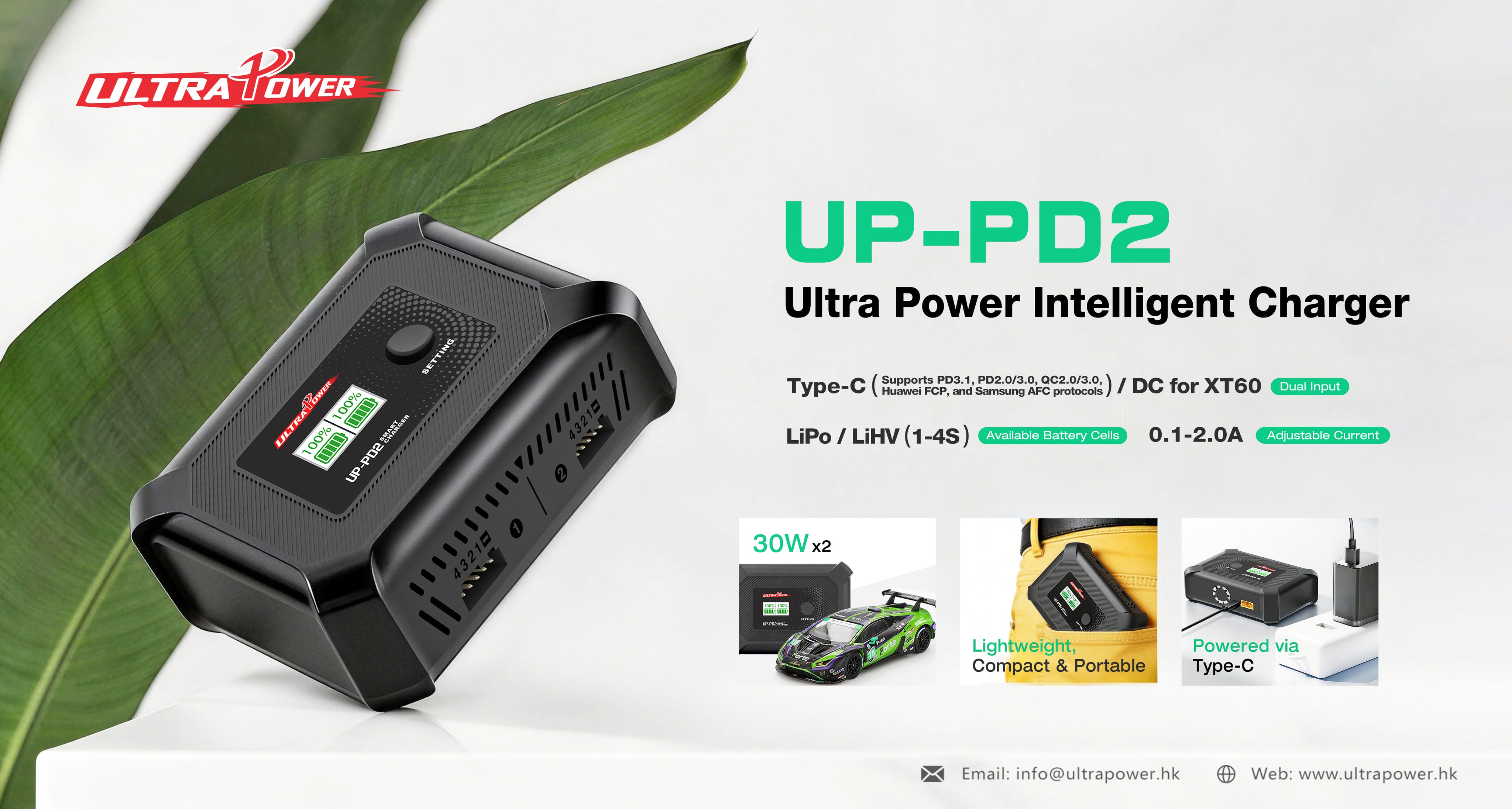 Ultra Power UP-PD2 30W 1-4S USB-C Multi-Chemistry Charger