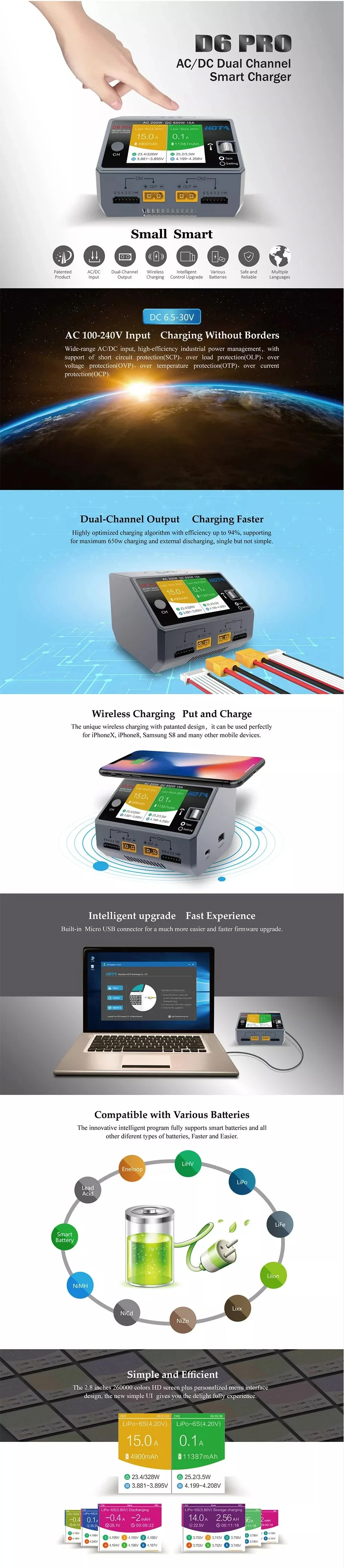 HOTA D6 Pro 325W Dual AC/DC Smart Charger
