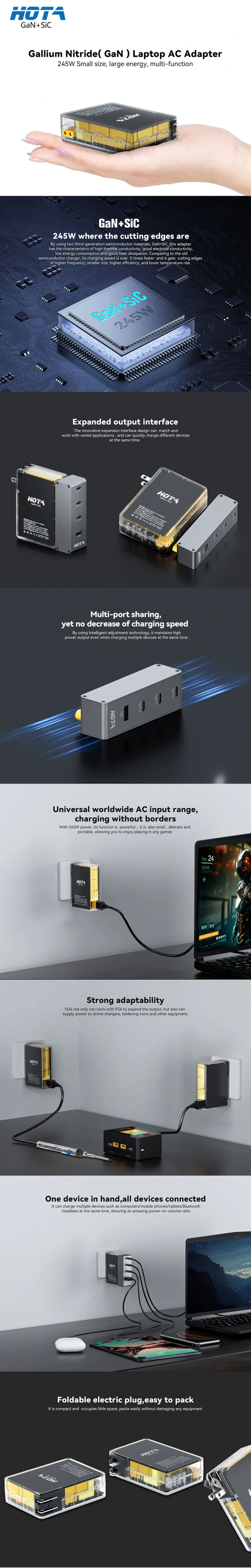 HOTA H24 245W 20V GaN AC Power Adapter (EU Plug)