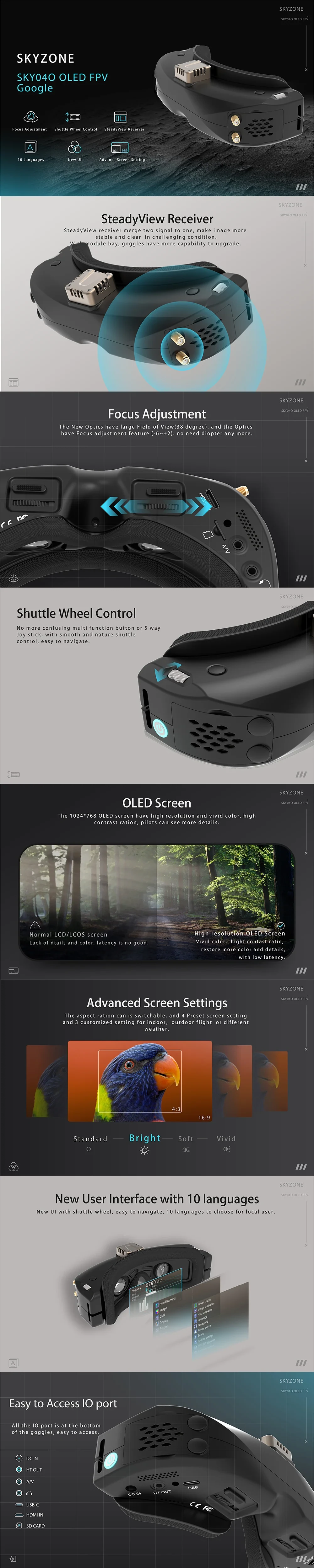 Skyzone SKY04O FPV Goggles with OLED Screen and DVR