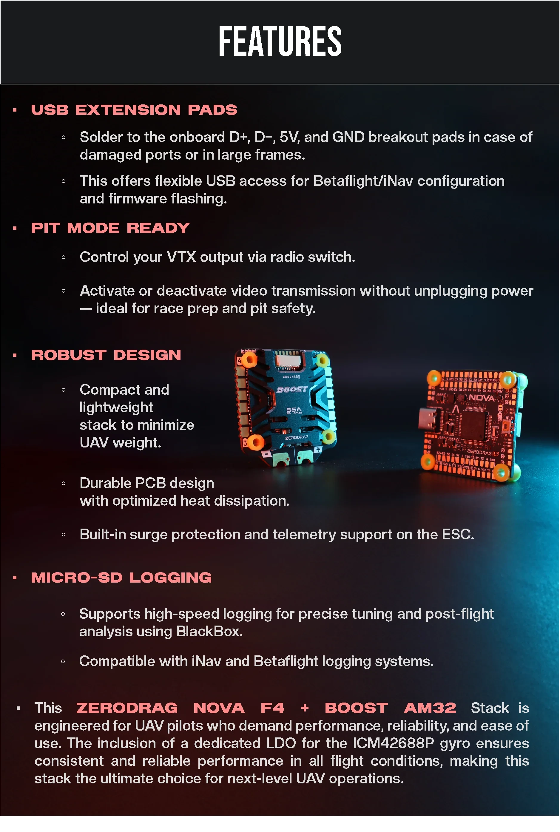 Zerodrag Nova-Boost F4 FPV Stack